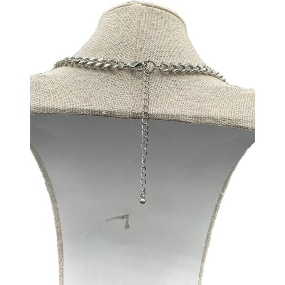 Layered Teardrop Stone Necklace With Silver Tone Chain Turquoise Accents - Picture 4 of 9